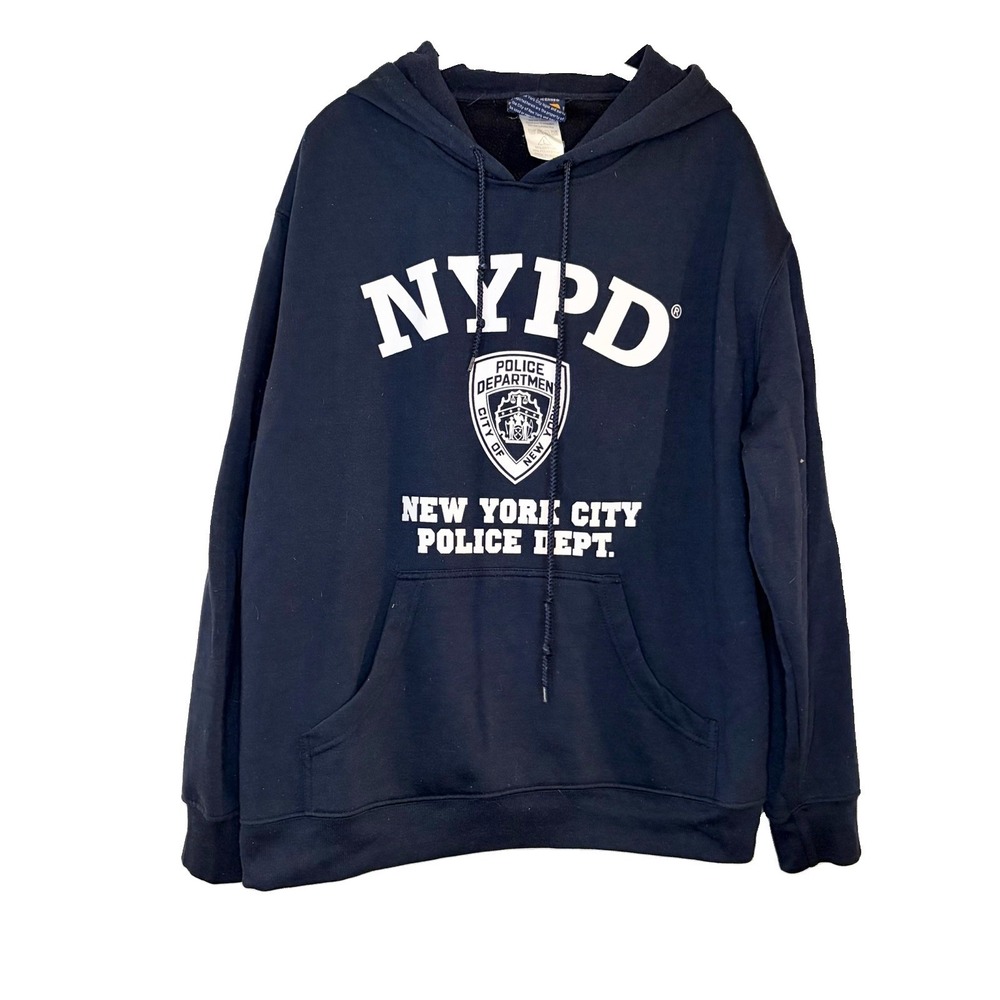 NYPD Men's Navy Pullover Hoodie Fleece Graphic Logo Pockets Drawstring Y2K L